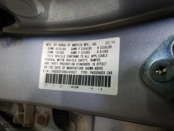 2014 Honda Accord Sedan LX with VIN 1HGCR2F38EA183957, listed as a Copart auction lot 48460925 with NaN miles and Salvage Title. Bid and sale history available at carsss.com. Image 14.