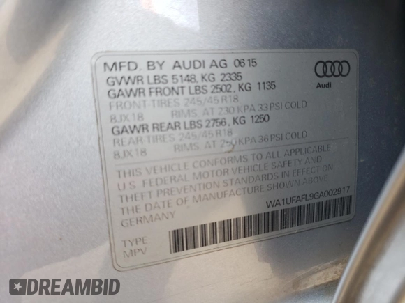 2016 Audi allroad Premium Plus with VIN WA1UFAFL9GA002917, listed as a Copart auction lot 49775004 with 95,315 mi miles and Non Repairable. Bid and sale history available at carsss.com. Image 12.