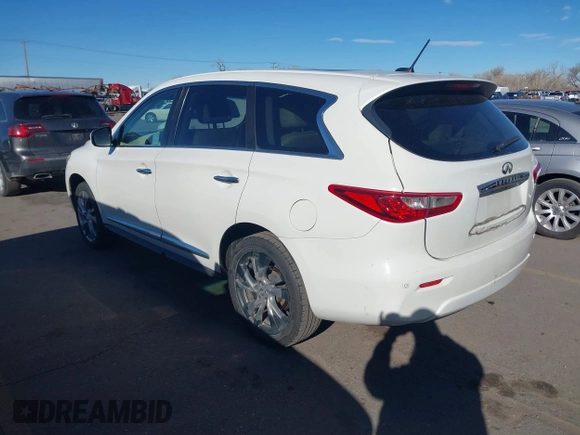 2013 Infiniti JX35 with VIN 5N1AL0MMXDC322380, listed as a IAAI auction lot 41862620 with 168,436 mi miles. Bid and sale history available at carsss.com. Image 3.
