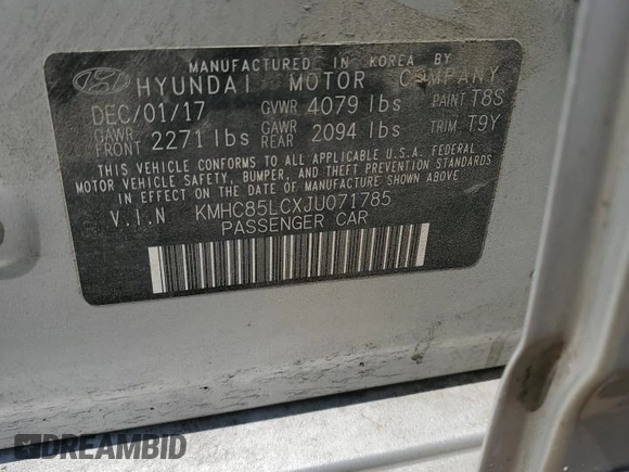 2018 Hyundai Ioniq Limited with VIN KMHC85LCXJU071785, listed as a Copart auction lot 63737715 with 73,002 mi miles and Clean title. Bid and sale history available at DreamBid. Image 12.