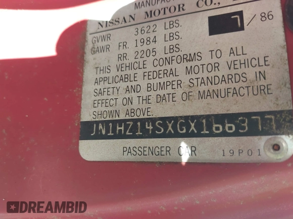 1986 Nissan 300ZX с VIN JN1HZ14SXGX166377, выставлен на аукционе IAAI как лот 42589059 с пробегом 181 067 миль миль и . История ставок и продаж доступна на DreamBid. Изображение 9.
