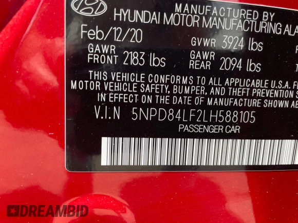 2020 Hyundai Elantra SEL with VIN 5NPD84LF2LH588105, listed as a Copart auction lot 61506555 with 58,811 mi miles and Salvage title. Bid and sale history available at DreamBid. Image 10.