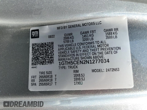 2022 GMC Canyon 2WD Elevation с VIN 1GTH5CEN2N1277034, выставлен на аукционе Copart как лот 58058345 с пробегом 50 853 миль миль и Списание • Salvage title. История ставок и продаж доступна на DreamBid. Изображение 12.