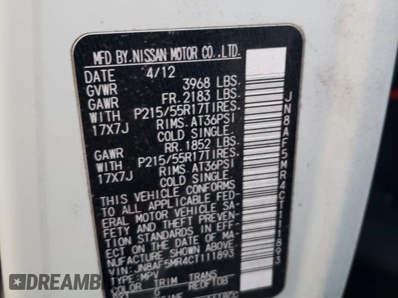 2012 Nissan Juke SL with VIN JN8AF5MR4CT111893, listed as a Copart auction lot 84082694 with 155,585 mi miles and Salvage Title. Bid and sale history available at carsss.com. Image 12.