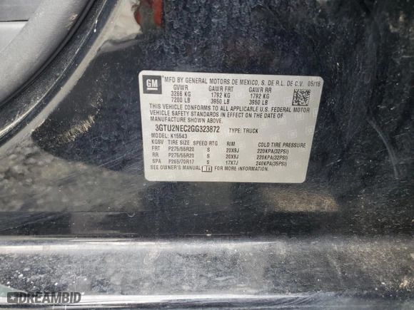 2016 GMC Sierra 1500 SLT with VIN 3GTU2NEC2GG323872, listed as a Copart auction lot 47090605 with 163,218 mi miles and Salvage Title. Bid and sale history available at carsss.com. Image 12.