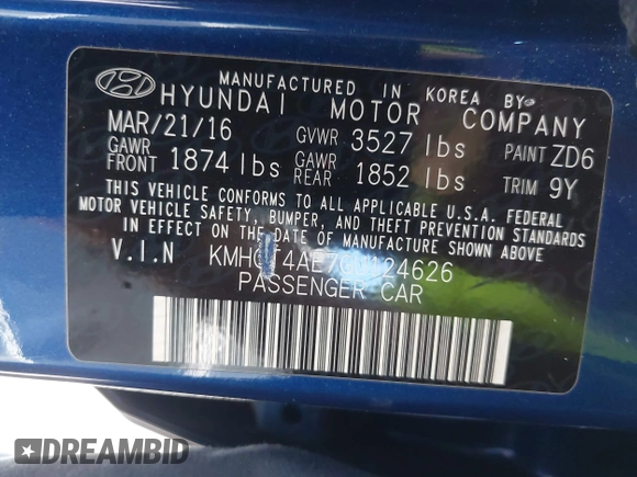2016 Hyundai Accent SE with VIN KMHCT4AE7GU124626, listed as a IAAI auction lot 40242862 with 129,220 mi miles and . Bid and sale history available at DreamBid. Image 9.
