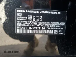 2025 BMW 5 Series 530i with VIN WBA43FJ07SCT71116, listed as a Copart auction lot 42772715 with 4,666 mi miles and Clean Title. Bid and sale history available at carsss.com. Image 12.