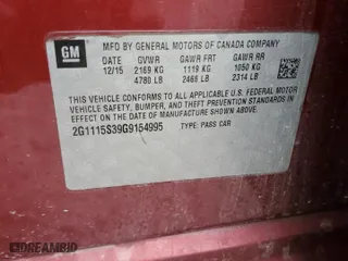 2016 Chevrolet Impala LT with VIN 2G1115S39G9154995, listed as a Copart auction lot 47294555 with 139,430 mi miles and Salvage Title. Bid and sale history available at carsss.com. Image 12.