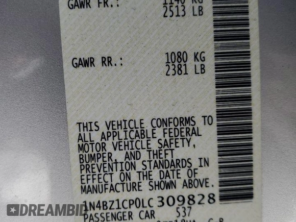 2020 Nissan LEAF SV Plus with VIN 1N4BZ1CP0LC309828, listed as a Copart auction lot 89184875 with Not Provided miles and Salvage Title. Bid and sale history available at DreamBid. Image 13.
