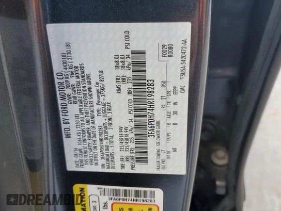 2017 Ford Fusion SE with VIN 3FA6P0H74HR198283, listed as a Copart auction lot 49866495 with 88,545 mi miles and Salvage Title. Bid and sale history available at carsss.com. Image 12.