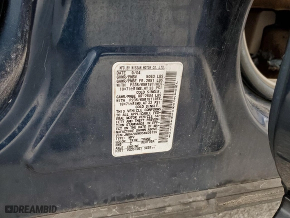 2005 Nissan Murano SE with VIN JN8AZ08W05W405139, listed as a Copart auction lot 72080964 with 233,680 mi miles and Salvage Title. Bid and sale history available at carsss.com. Image 14.