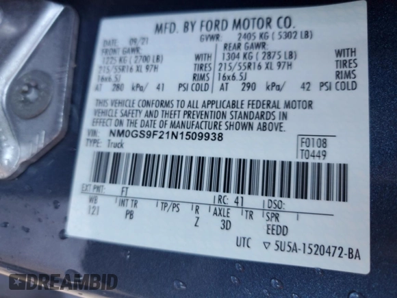 2022 Ford Transit Connect XLT with VIN NM0GS9F21N1509938, listed as a Copart auction lot 79404264 with 103,223 mi miles and Clean title. Bid and sale history available at DreamBid. Image 13.