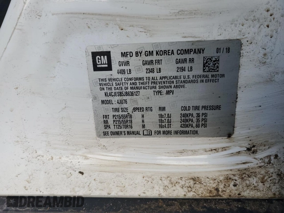 2018 Buick Encore Preferred with VIN KL4CJESB5JB636127, listed as a Copart auction lot 46576905 with 88,486 mi miles and Salvage Title. Bid and sale history available at carsss.com. Image 13.
