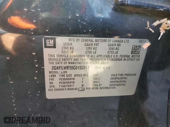 2012 GMC Terrain SLT-2 with VIN 2GKFLWE55C6152817, listed as a Copart auction lot 76689674 with 177,990 mi miles and Non Repairable. Bid and sale history available at DreamBid. Image 13.