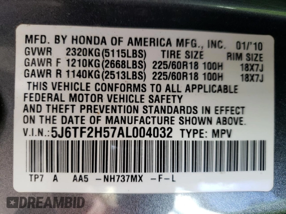 2010 Honda Accord Crosstour EX-L with VIN 5J6TF2H57AL004032, listed as a Copart auction lot 74630224 with 257,283 mi miles and Clean Title. Bid and sale history available at carsss.com. Image 12.