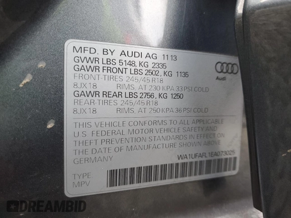 2014 Audi allroad Premium Plus with VIN WA1UFAFL1EA073025, listed as a Copart auction lot 87088824 with 111,238 mi miles and Salvage Title. Bid and sale history available at carsss.com. Image 14.