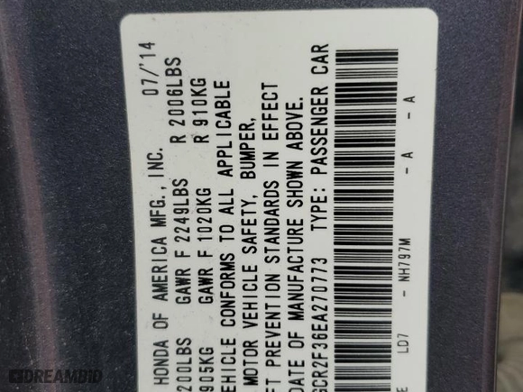 2014 Honda Accord Sedan LX with VIN 1HGCR2F36EA270773, listed as a Copart auction lot 88355265 with 147,261 mi miles and Salvage Title. Bid and sale history available at carsss.com. Image 13.