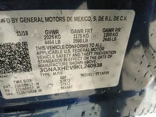 2019 Chevrolet Equinox LS with VIN 3GNAXHEV9KL240938, listed as a IAAI auction lot 41821748 with 115,641 mi miles. Bid and sale history available at carsss.com. Image 9.