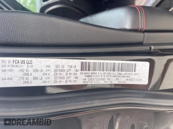 2016 Dodge Durango R/T with VIN 1C4SDHCT2GC476969, listed as a Copart auction lot 61194115 with 86,000 mi miles and Clean title. Bid and sale history available at DreamBid. Image 10.
