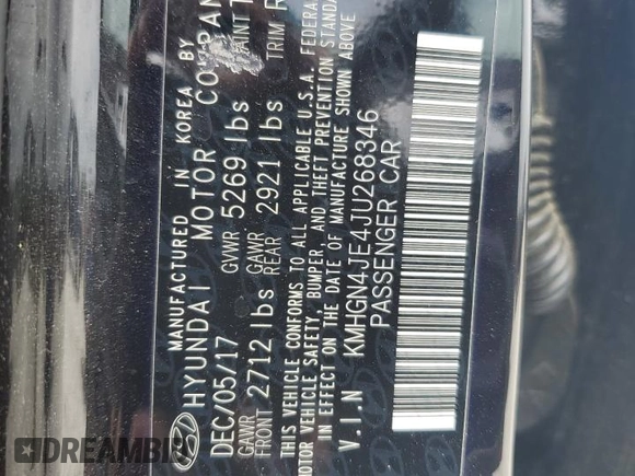 2018 Genesis G80 3.8L with VIN KMHGN4JE4JU268346, listed as a Copart auction lot 54949555 with 88,503 mi miles and Salvage title. Bid and sale history available at DreamBid. Image 12.