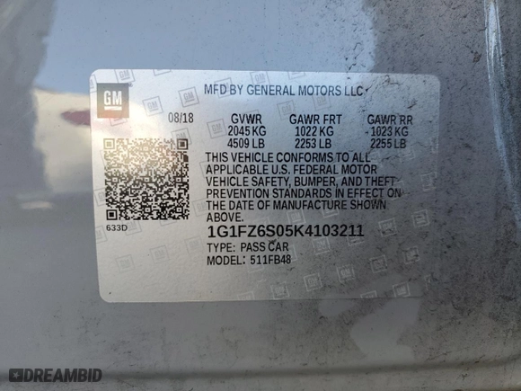 2019 Chevrolet Bolt EV Premier with VIN 1G1FZ6S05K4103211, listed as a Copart auction lot 46335175 with 98,857 mi miles and Salvage Title. Bid and sale history available at carsss.com. Image 13.