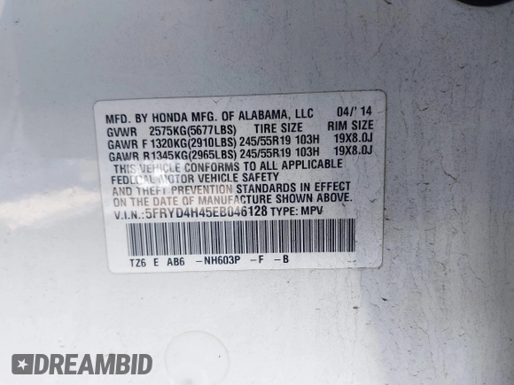 2014 Acura MDX Tech Pkg with VIN 5FRYD4H45EB046128, listed as a IAAI auction lot 41630908 with 116,268 mi miles. Bid and sale history available at carsss.com. Image 9.