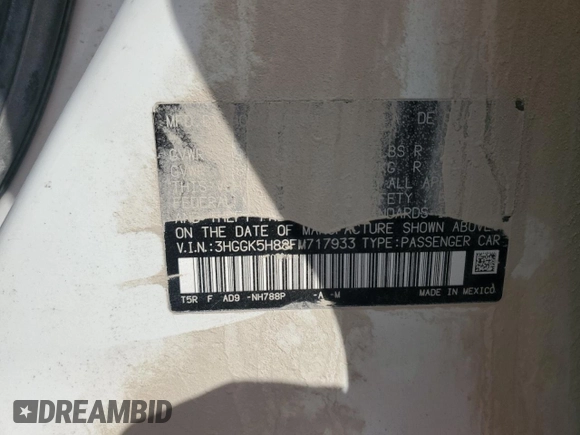 2015 Honda Fit EX-L with VIN 3HGGK5H88FM717933, listed as a Copart auction lot 60247355 with 103,170 mi miles and Salvage title. Bid and sale history available at DreamBid. Image 12.