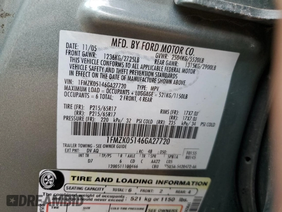 2006 Ford Freestyle SEL z VIN 1FMZK05146GA27720, wystawiony jako Copart lot #84508964 z przebiegiem 144 416 mil mil oraz Szkoda całkowita • Salvage title. Historia ofert i sprzedaży dostępna na DreamBid. Obrazek 13.