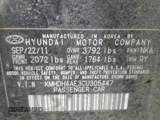 2012 Hyundai Elantra GLS с VIN KMHDH4AE3CU305447, выставлен на аукционе Copart как лот 57603635 с пробегом 181 786 миль миль и Чистый • Clean title. История ставок и продаж доступна на DreamBid. Изображение 12.
