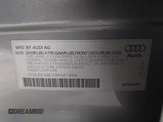 2005 Audi A4 2.0T with VIN WAUDF98EX5A541866, listed as a IAAI auction lot 41502857 with 105,631 mi miles. Bid and sale history available at carsss.com. Image 9.