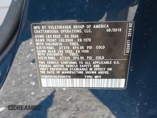 2018 Volkswagen Atlas SE with VIN 1V2DP2CA6JC592774, listed as a IAAI auction lot 41389952 with 58,546 mi miles and . Bid and sale history available at DreamBid. Image 9.