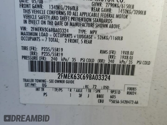 2009 Ford Flex Limited z VIN 2FMEK63C69BA03324, wystawiony jako Copart lot #55831135 z przebiegiem 202 031 mil mil oraz Czysty tytuł • Clean title. Historia ofert i sprzedaży dostępna na DreamBid. Obrazek 13.