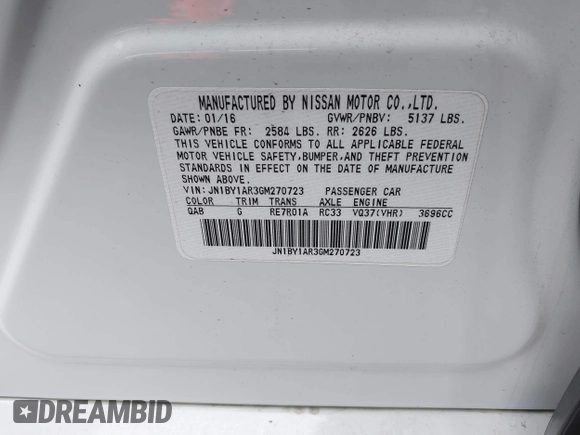 2016 Infiniti Q70 with VIN JN1BY1AR3GM270723, listed as a IAAI auction lot 40029163 with 80,411 mi miles. Bid and sale history available at carsss.com. Image 9.