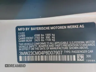 2023 BMW 2 Series 230i with VIN 3MW23CM04P8D07907, listed as a Copart auction lot 87959825 with 32,390 mi miles and Salvage Title. Bid and sale history available at carsss.com. Image 12.