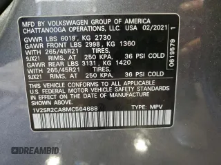 2021 Volkswagen Atlas SEL R-Line с VIN 1V2SR2CA8MC564688, выставлен на аукционе Copart как лот 76611204 с пробегом 50 245 миль миль и Списание • Salvage title. История ставок и продаж доступна на DreamBid. Изображение 13.