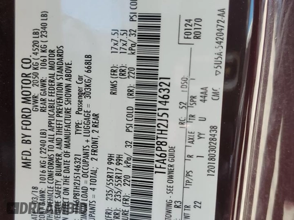 2018 Ford Mustang EcoBoost with VIN 1FA6P8TH2J5146321, listed as a Copart auction lot 55705985 with 72,365 mi miles and Salvage title. Bid and sale history available at DreamBid. Image 12.