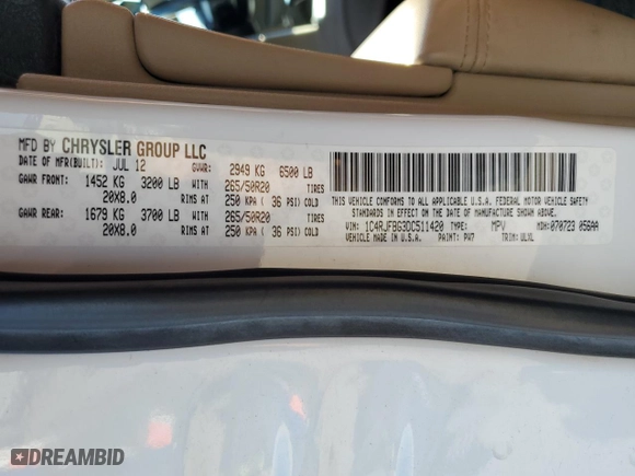 2013 Jeep Grand Cherokee Limited with VIN 1C4RJFBG3DC511420, listed as a Copart auction lot 54760324 with 199,040 mi miles and Clean Title. Bid and sale history available at carsss.com. Image 13.