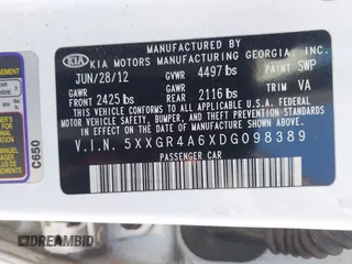 2013 Kia Optima SX with VIN 5XXGR4A6XDG098389, listed as a IAAI auction lot 42322665 with 226,794 mi miles and . Bid and sale history available at DreamBid. Image 9.