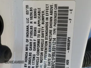 2020 Honda Civic Sedan Touring with VIN 19XFC1F95LE011214, listed as a Copart auction lot 42718735 with 81,185 mi miles and Salvage Title. Bid and sale history available at carsss.com. Image 14.