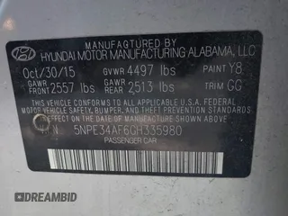 2016 Hyundai Sonata Sport with VIN 5NPE34AF6GH335980, listed as a IAAI auction lot 42137648 with 132,426 mi miles and . Bid and sale history available at DreamBid. Image 9.