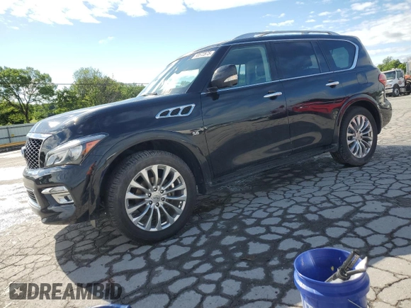 2017 Infiniti QX80 z VIN JN8AZ2NE9H9159198, wystawiony jako Copart lot #58572875 z przebiegiem 136 492 mil mil oraz Szkoda całkowita • Salvage title. Historia ofert i sprzedaży dostępna na DreamBid. Obrazek 1.