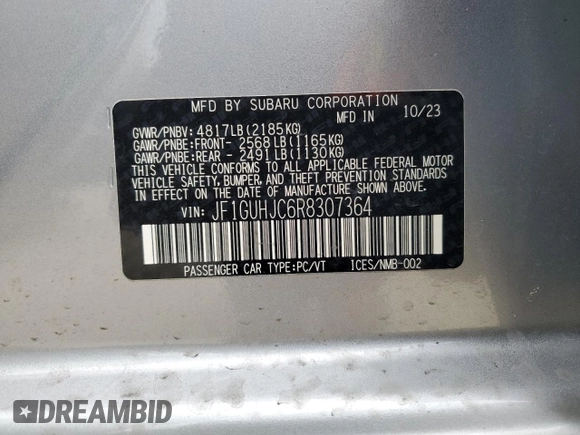 2024 Subaru Impreza RS with VIN JF1GUHJC6R8307364, listed as a Copart auction lot 83651704 with 0 mi miles and Salvage Title. Bid and sale history available at carsss.com. Image 12.