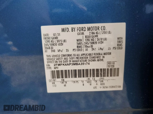 2021 Ford Edge ST z VIN 2FMPK4AP3MBA35174, wystawiony jako Copart lot #55628725 z przebiegiem 37 310 mil mil oraz Szkoda całkowita • Salvage title. Historia ofert i sprzedaży dostępna na DreamBid. Obrazek 14.