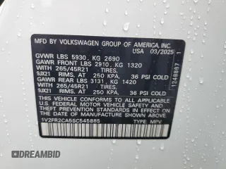 2025 Volkswagen Atlas SE with VIN 1V2FR2CA5SC545885, listed as a Copart auction lot 56670505 with 1,772 mi miles and Salvage title. Bid and sale history available at DreamBid. Image 13.