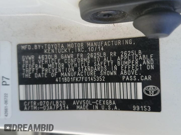 2015 Toyota Camry LE with VIN 4T1BD1FK7FU145352, listed as a Copart auction lot 55586945 with 203,618 mi miles and Clean Title. Bid and sale history available at DreamBid. Image 12.