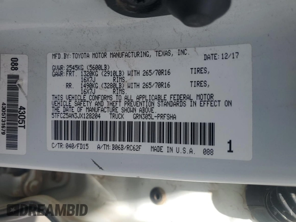 2018 Toyota Tacoma SR with VIN 5TFCZ5AN3JX128204, listed as a Copart auction lot 53970865 with 76,986 mi miles and Salvage Title. Bid and sale history available at DreamBid. Image 13.