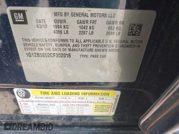 2012 Chevrolet Malibu 1LS с VIN 1G1ZB5E02CF302018, выставлен на аукционе IAAI как лот 42836734 с пробегом 86 124 миль миль и . История ставок и продаж доступна на DreamBid. Изображение 9.