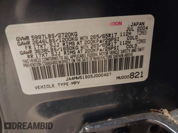 2005 Mitsubishi Montero Limited z VIN JA4MW51S05J000427, wystawiony jako IAAI lot #41866896 z przebiegiem 158 494 mil mil oraz . Historia ofert i sprzedaży dostępna na DreamBid. Obrazek 9.