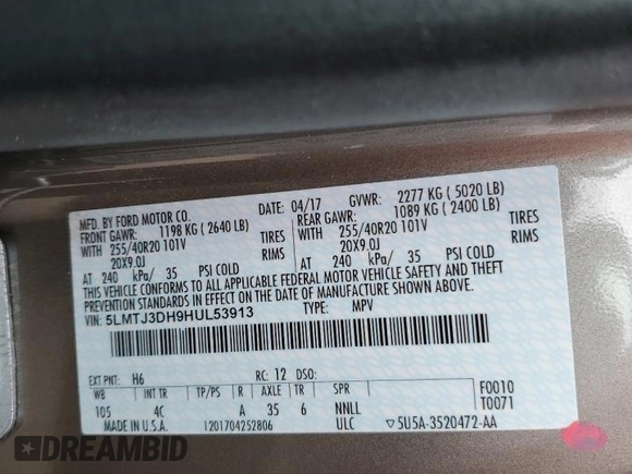 2017 Lincoln MKC Reserve with VIN 5LMTJ3DH9HUL53913, listed as a Copart auction lot 58224255 with 87,702 mi miles and Salvage title. Bid and sale history available at DreamBid. Image 14.