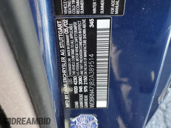 2002 Mercedes-Benz C 230/260/280/320 with VIN WDBRN47J82A389514, listed as a Copart auction lot 84328674 with Not Provided miles and Clean Title. Bid and sale history available at DreamBid. Image 12.